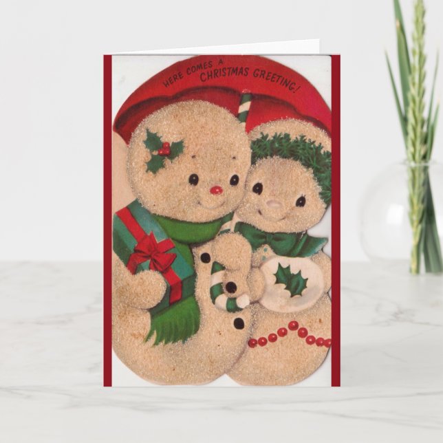 1940s Vintage Snowman Couple Holiday Card (Front)