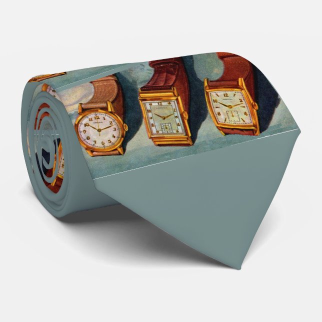 1940s wristwatches novelty print tie (Rolled)