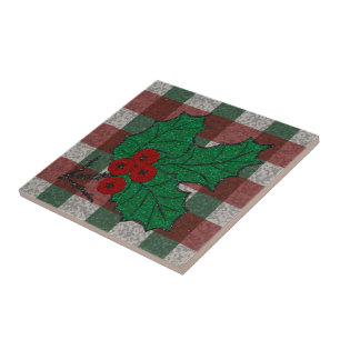 1940s Xmas Gingham 4.25" x 4.25" Tile