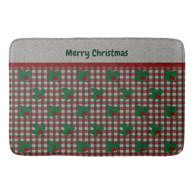1940s Xmas Gingham  Bath Mat (Front)