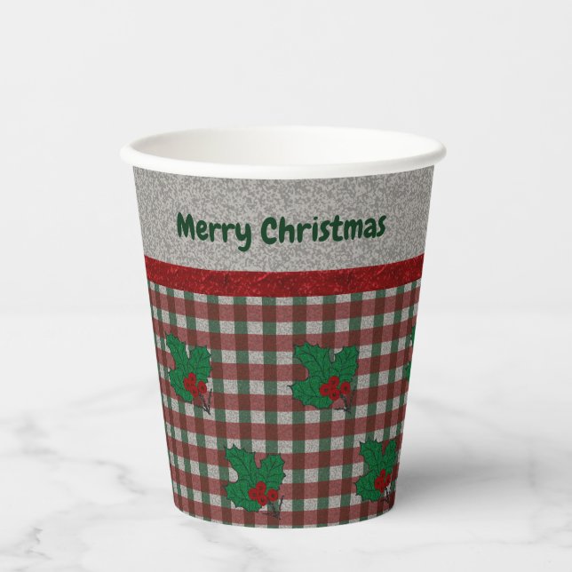 1940s Xmas Gingham - Personalised Paper Cups (Front)