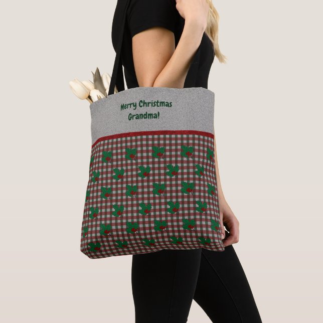 1940s Xmas Gingham - Personalised Tote Bag (Close Up)
