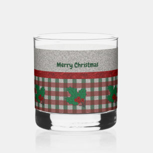 1940s Xmas Gingham - Personalised Whiskey Glass