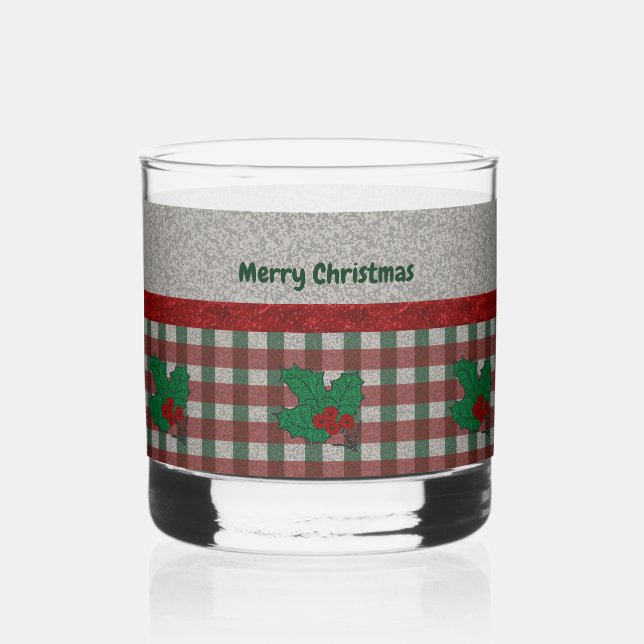 1940s Xmas Gingham - Personalised Whiskey Glass (Front)