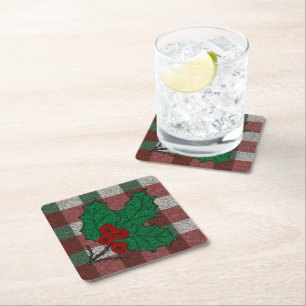 1940s Xmas Gingham Square Paper Coaster