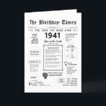 1941 The Year You Were Born Birthday Card<br><div class="desc">Step into the past with our captivating 1941 birthday card! Filled to the brim with fascinating facts and important moments, it's a journey through history crafted especially for your special day. This birthday card promises to make your birthday unforgettable, packed with intriguing details and glimpses of life back then. From...</div>
