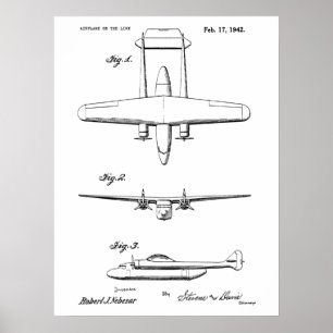 1942 Vintage Aeroplane Patent Drawing Art Print