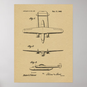 1942 Vintage Aeroplane Patent Drawing Art Print