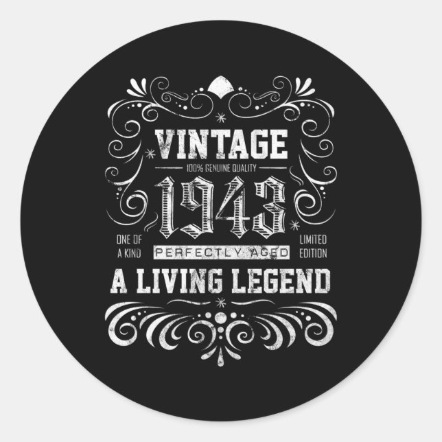 1943 75 75Th Bday Classic Round Sticker (Front)