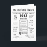 1943 The Year You Were Born Birthday Card<br><div class="desc">Step into the past with our captivating 1943 birthday card! Overflowing with captivating facts and significant moments, it's a journey through history meticulously crafted for your special day. This birthday card, designed to make your celebration truly unforgettable, is packed with intriguing details and vivid glimpses of life during that era....</div>