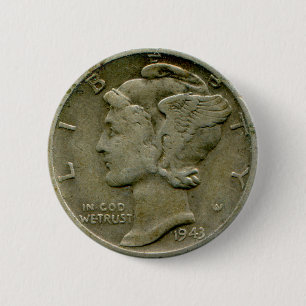 1943 US Mercury dime obverse button