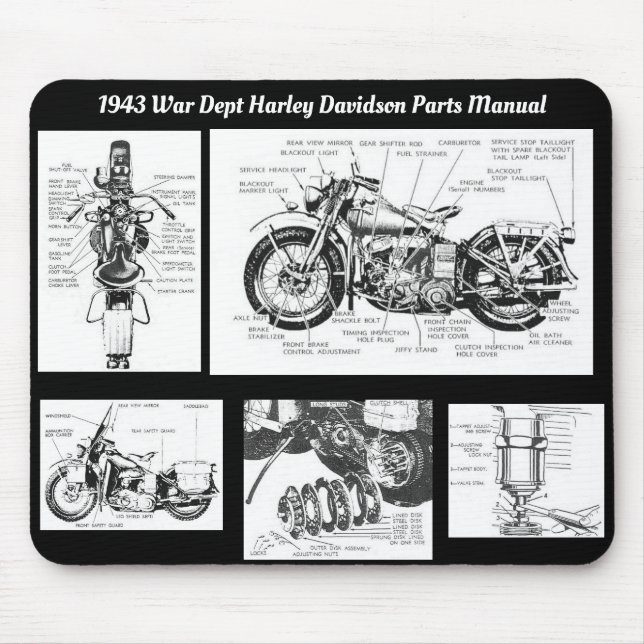 "1943 War Dept Harley Davidson Parts Manual" Mouse Mat (Front)