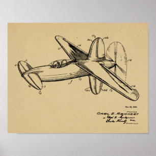1944 Pusher Aeroplane Patent Art Drawing Print