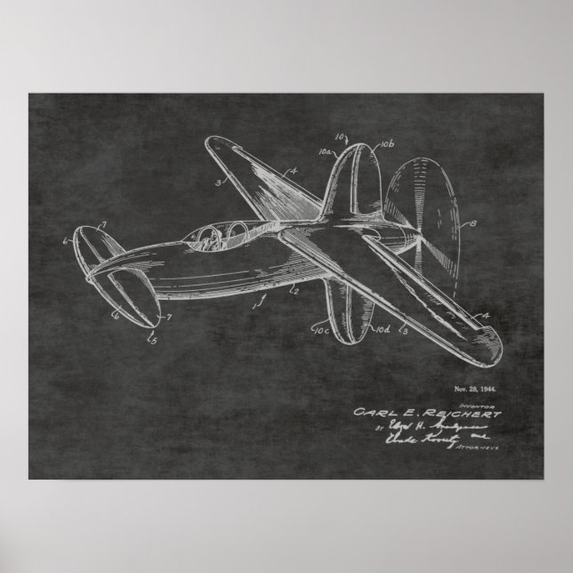 1944 Pusher Aeroplane Patent Art Drawing Print (Front)