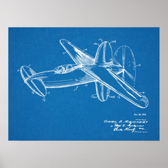 1944 Pusher Aeroplane Patent Art Drawing Print (Front)