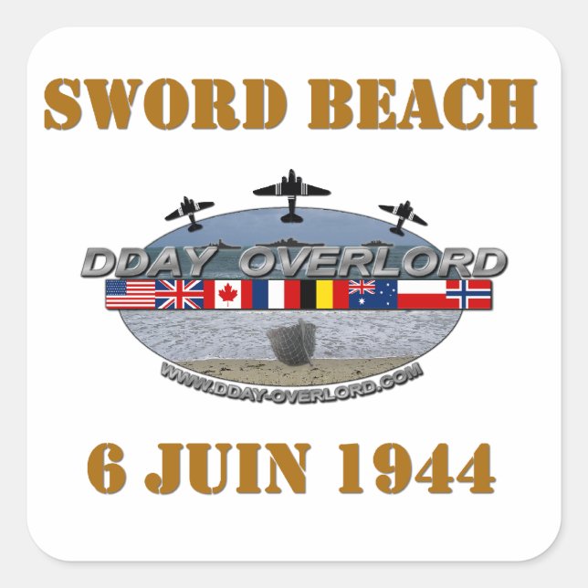 1944 Sword Beach Square Sticker (Front)