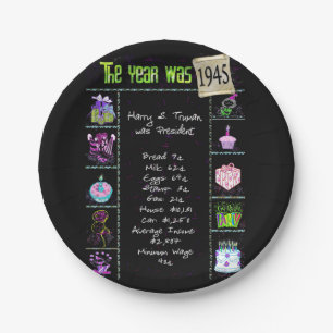 1945 Birthday Trivia Facts Paper Plate