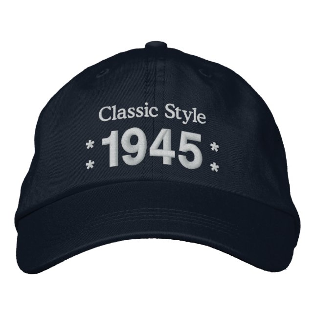 1945 or Any Year 70th Birthday A4 BLACK and WHITE Embroidered Hat (Front)