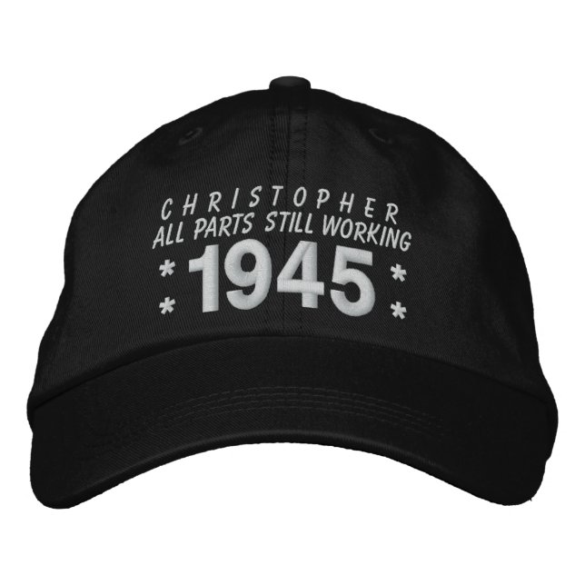 1945 or Any Year 70th Birthday A5 BLACK and WHITE Embroidered Hat (Front)