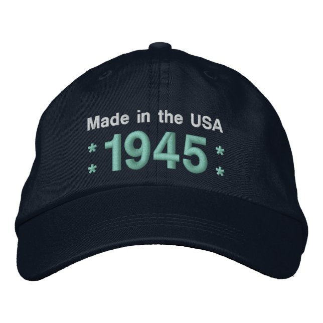 1945 or Any Year 70th Birthday A6 BLACK and TEAL Embroidered Hat (Front)