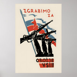 1945 Propaganda Poster Yugoslavia Let's all take