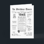 1945 The Year You Were Born Birthday Card<br><div class="desc">Travel back in time with our enchanting 1945 birthday card! Bursting with facts and pivotal moments, it's a meticulously crafted historical voyage tailored for your special birthday. This birthday card, is brimming with captivating insights and vibrant snapshots of life during that time. From significant events like the emergence of sliced...</div>