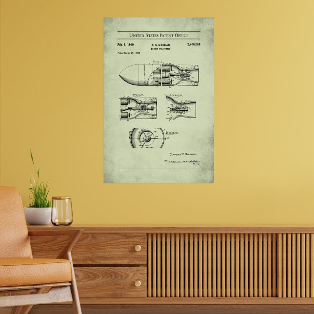 1945 US Patent 2460289 - Rocket Projectile Poster (Living Room 2)