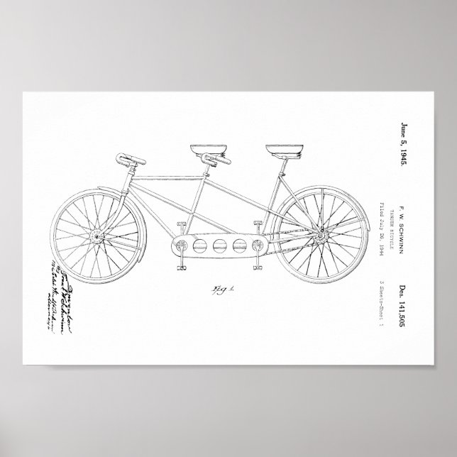 1945 Vintage Schwinn Bicycle Patent Art Print (Front)