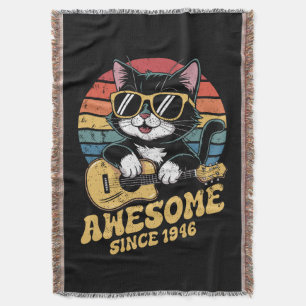 1946 Birthday Cat Lover Ukulele Vintage 80th Gift Throw Blanket