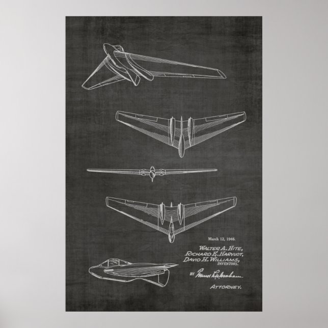 1946 Concept Jet Aeroplane Patent Art Drawing Prin Poster (Front)