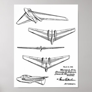 1946 Flying Wing Airplane Patent Art Drawing Print