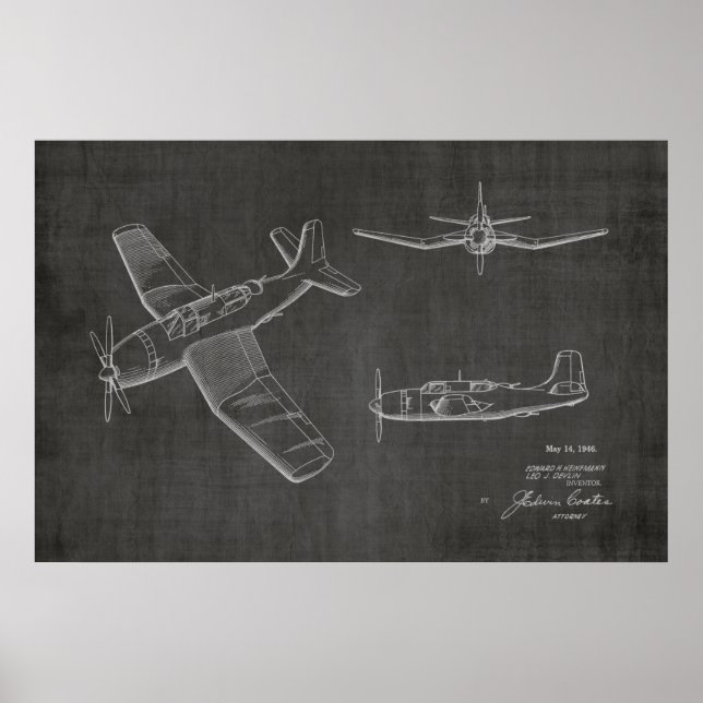 1946 Military Aeroplane Patent Art Drawing Print (Front)