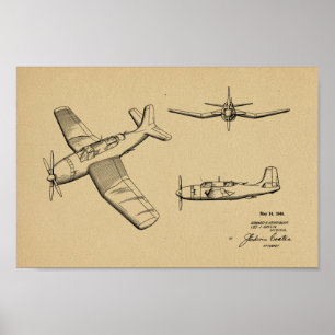 1946 Military Aeroplane Patent Art Drawing Print