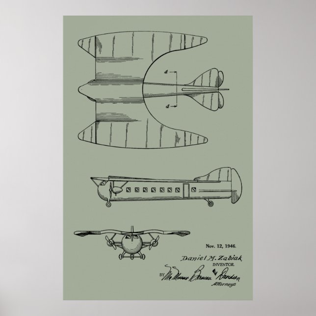 1946 Passenger Airplane Patent Art Drawing Print (Front)