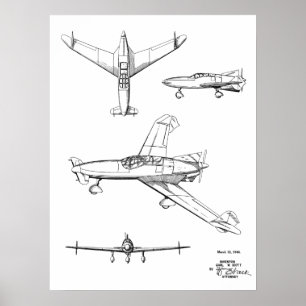 1946 Rear Prop Aeroplane Patent Art Drawing Print