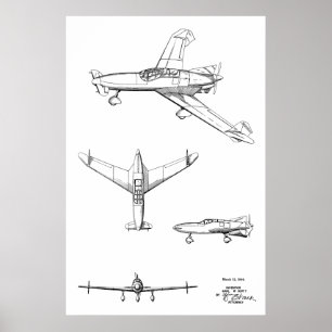 1946 Rear Prop Aeroplane Patent Art Drawing Print