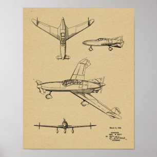1946 Rear Prop Aeroplane Patent Art Drawing Print