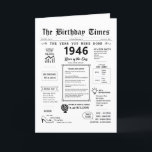 1946 The Year You Were Born Birthday Card<br><div class="desc">Travel back in time with our enchanting 1946 birthday card! Bursting with facts and pivotal moments, it's a meticulously crafted historical voyage tailored for your special birthday. This birthday card, is brimming with captivating insights and vibrant snapshots of life during that time. From significant events like the emergence of sliced...</div>