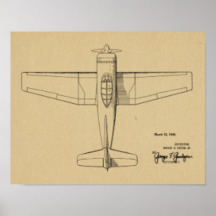 1946 Vintage Aeroplane Patent Art Drawing Print