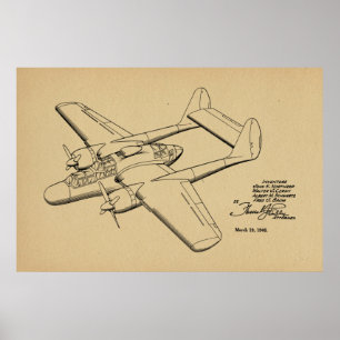 1946 Vintage Aeroplane Patent Drawing Art Print