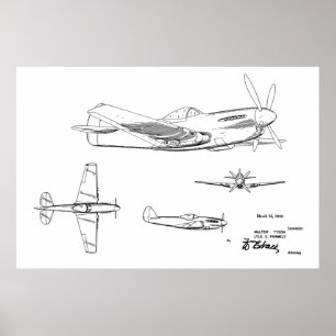 1946 WW2 Aeroplane Patent Art Drawing Print