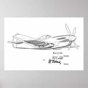 1946 WW2 Aeroplane Patent Art Drawing Print