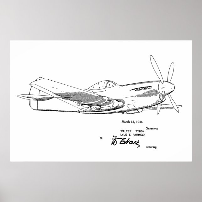 1946 WW2 Aeroplane Patent Art Drawing Print (Front)