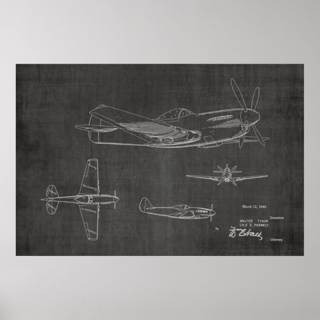1946 WW2 Aeroplane Patent Art Drawing Print (Front)