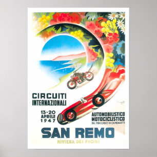 1947 San Remo Italy Grand Prix vintage Poster