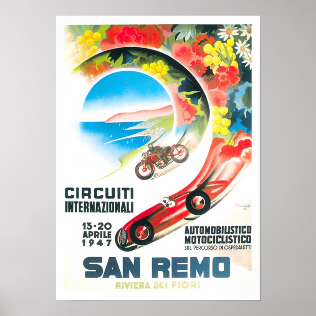 1947 San Remo Italy Grand Prix vintage Poster (Front)