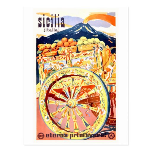 Image of 1947 Sicily Italy Travel Poster Eternal Spring Postcard