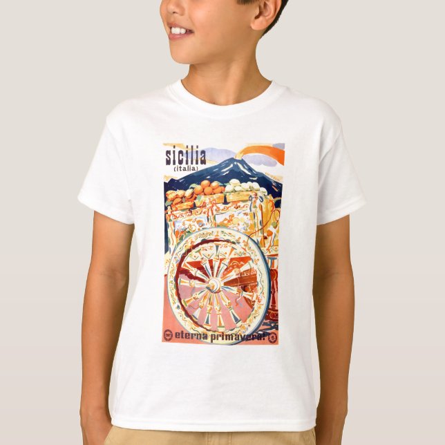 1947 Sicily Italy Travel Poster Eternal Spring T-Shirt (Front)
