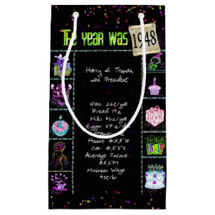 1948 Birth Year Trivia on Black Small Gift Bag