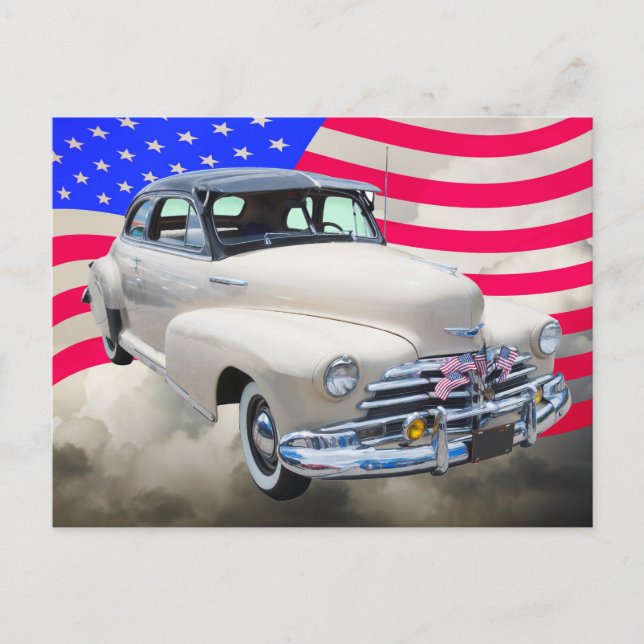 1948 Chevrolet Fleetmaster And American Flag Postcard (Front)
